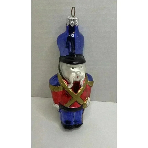 Poland Blown Glass Soldier Nutcracker Backpack Glitter Ornament Christmas Vtg - Picture 1 of 7
